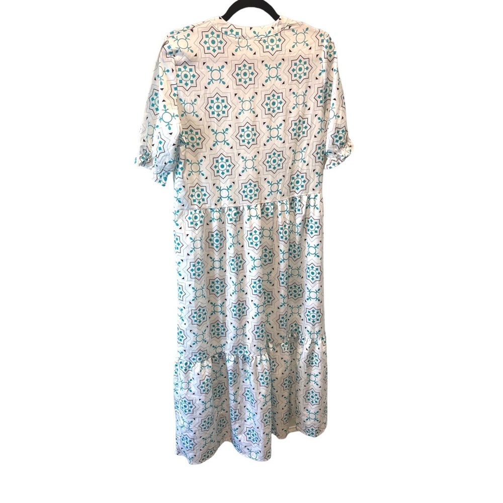 Made with Love Boutique Maxi Dress Cottagecore Blue Print Half Sleeve Small - Picture 2 of 6